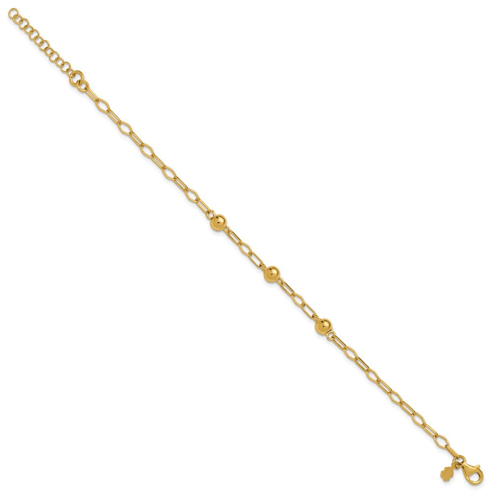 Leslie's Sterling Silver Gold-tone pol. Beaded Link w/1in ext. Bracelet - Product Photo