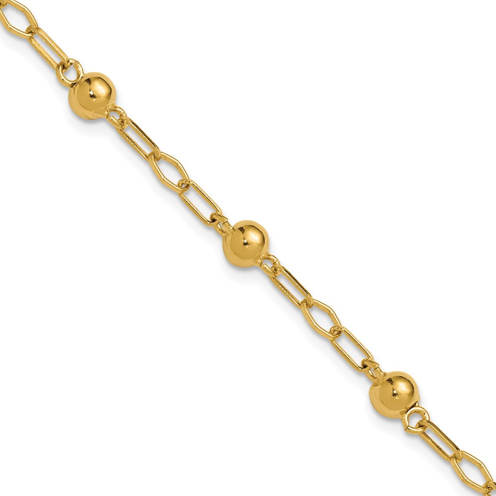 Leslie's Sterling Silver Gold-tone pol. Beaded Link w/1in ext. Bracelet - Product Photo