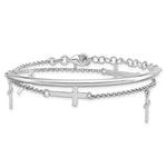 Leslie's Sterling Silver RH-plt Polished Crosses w/2in ext. Wrap Bracelet - Product Photo