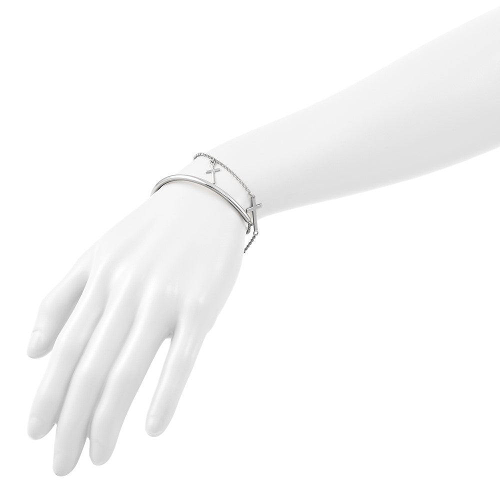 Leslie's Sterling Silver RH-plt Polished Crosses w/2in ext. Wrap Bracelet - Product Photo