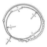Leslie's Sterling Silver RH-plt Polished Crosses w/2in ext. Wrap Bracelet - Product Photo
