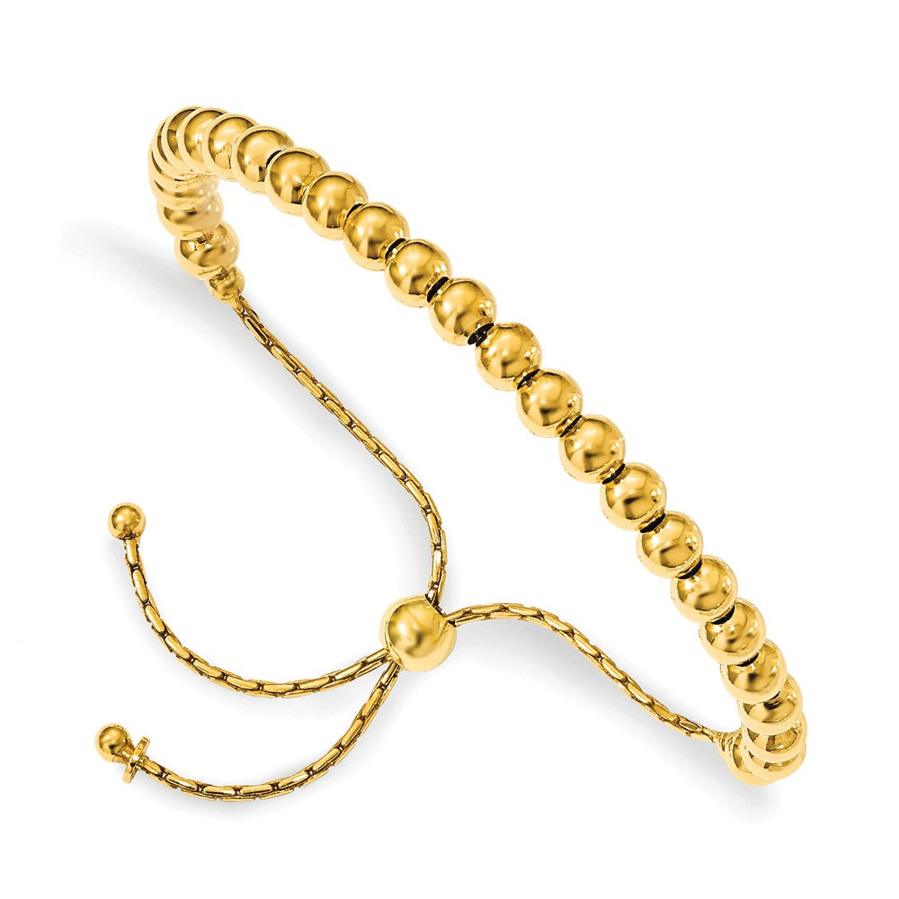 Leslie's Sterling Silver Gold-tone Polished Beaded Adjustable Bracelet - Product Photo