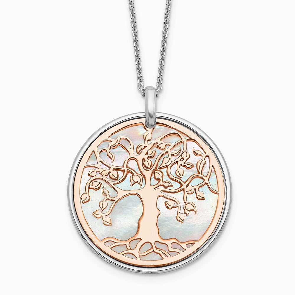 Sterling Silver & Rose-tone MOP Tree of Life with 1in ext. Necklace