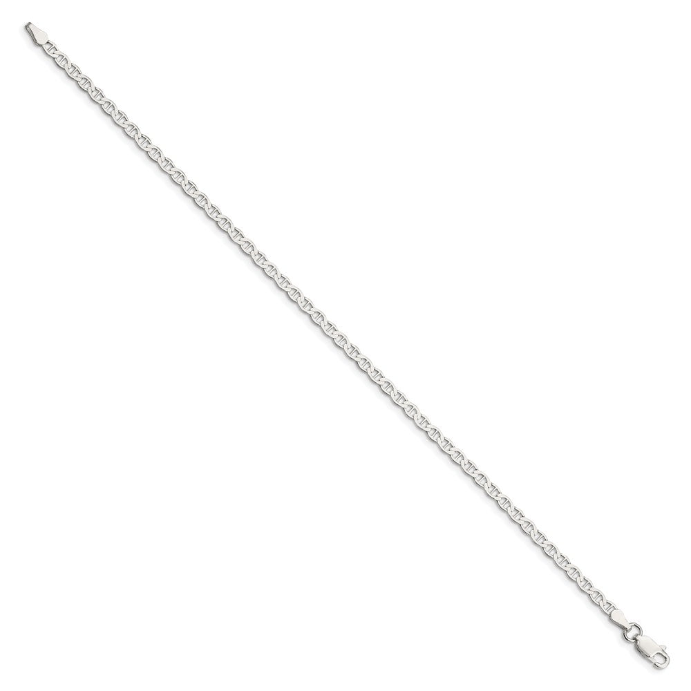 Sterling Silver 3.1mm Flat Anchor Chain Anklet Bracelet 7"-10" - Product Photo