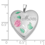 Sterling Silver Rhodium-plated Enameled Flower w/ Mom 20mm Heart Locket - Product Photo