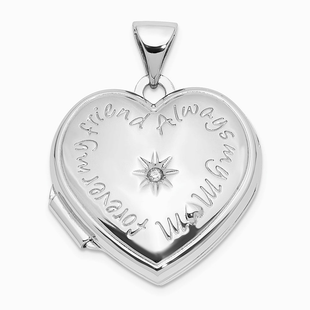 Sterling Silver Rhodium-plated Polished Diamond 18 mm Always My Mom Heart Locket