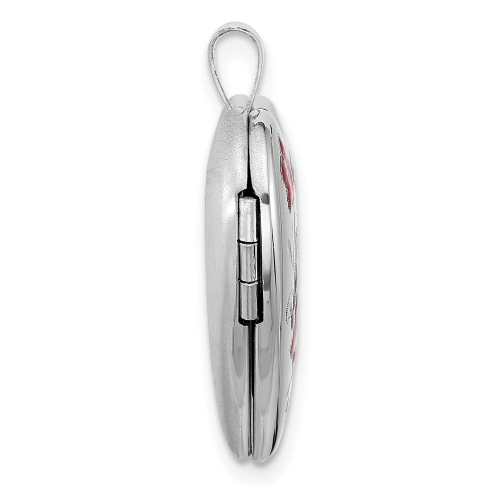 Sterling Silver Rhodium-plated Epoxy 20mm Floral Mom Heart Locket - Product Photo
