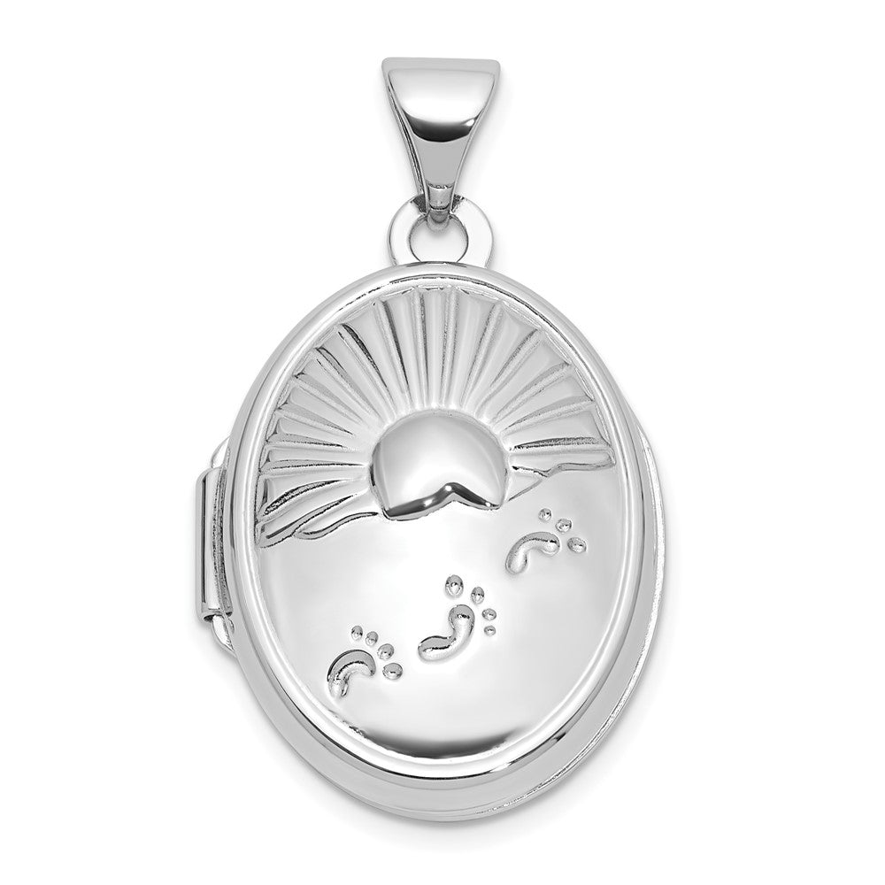 Sterling Silver Rhodium-Plated 19x15mm Foot Prints Reversible Oval Locket - Product Photo