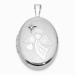 Sterling Silver Rhodium-plated Diamond 19 mm Angel Oval Locket - Product Photo
