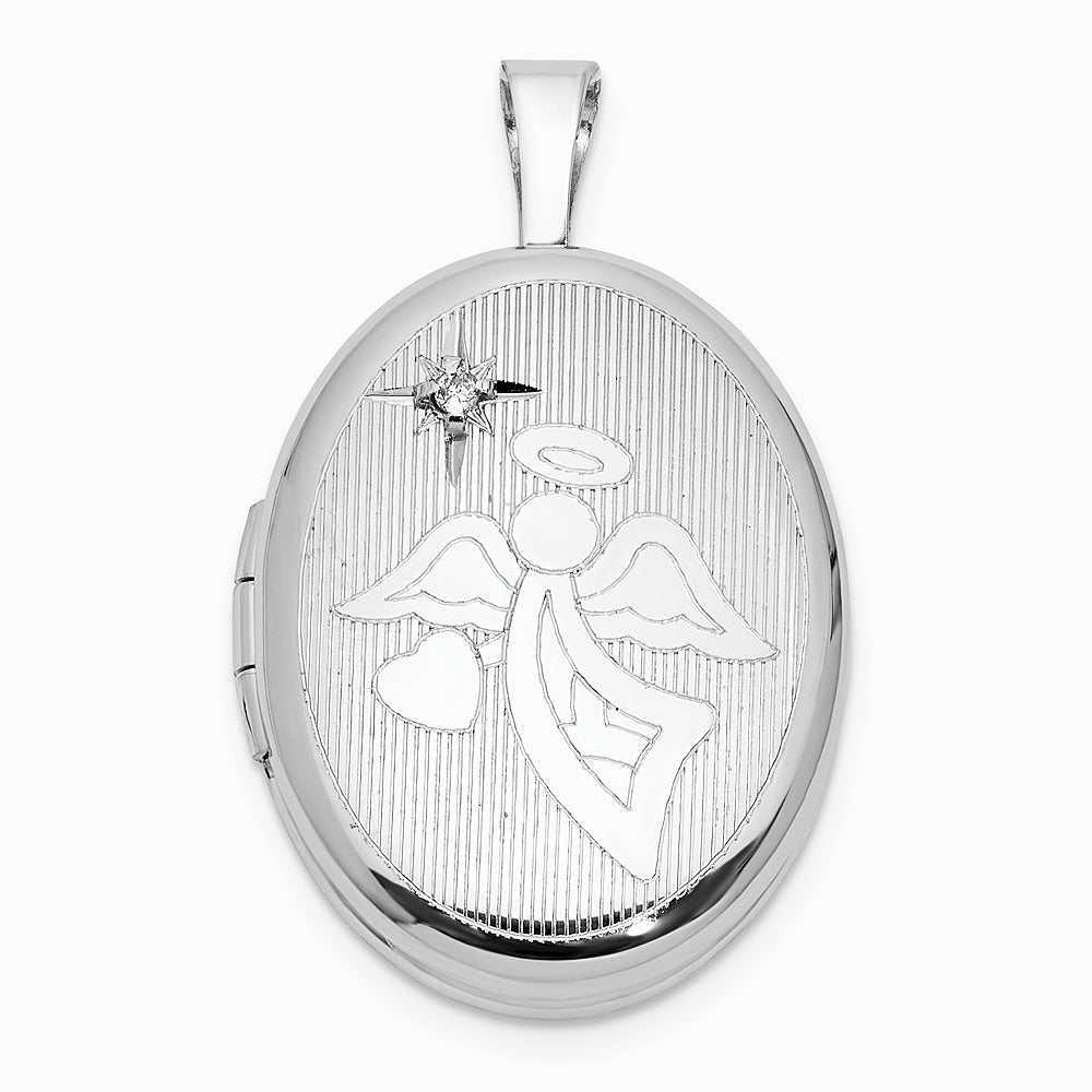 Sterling Silver Rhodium-plated Diamond 19 mm Angel Oval Locket