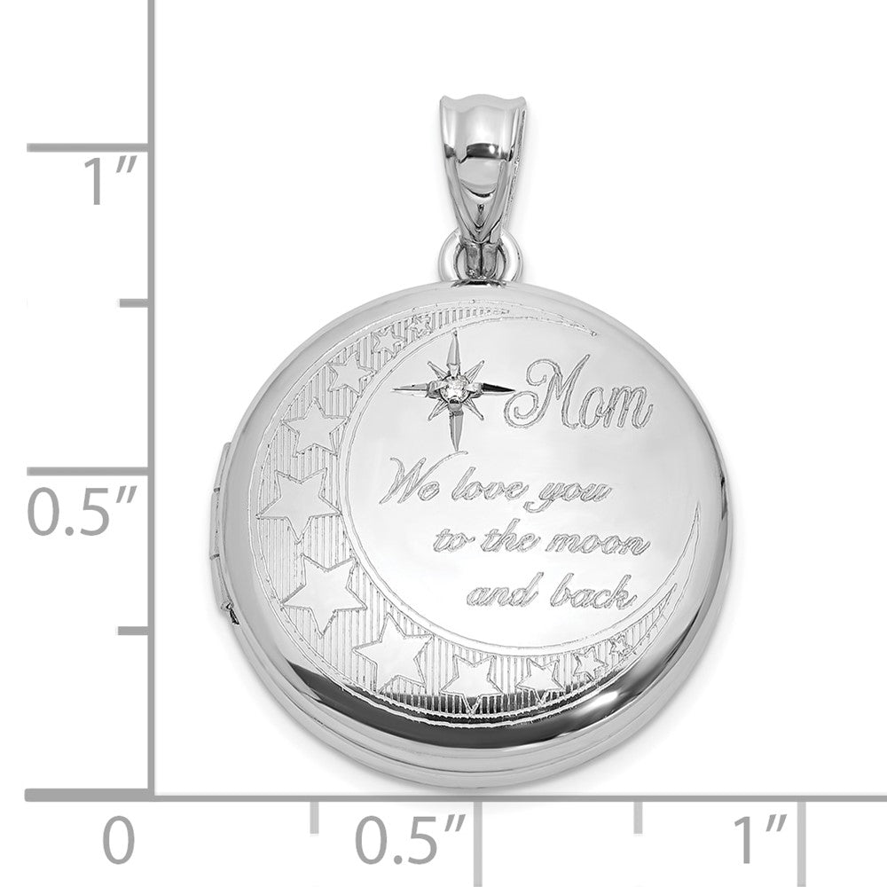 Sterling Silver Rh-plated Diamond 20mm Mom Moon/Stars Round Locket - Product Photo