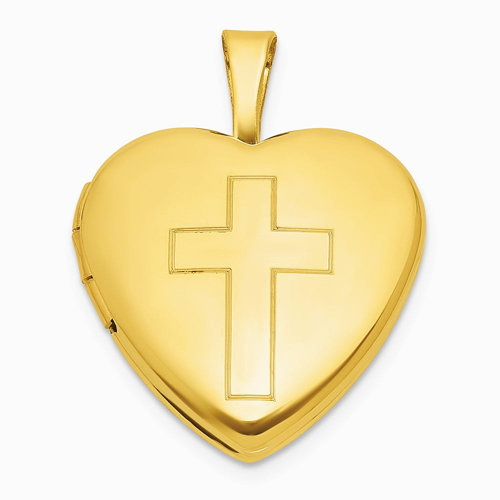 Sterling Silver Gold-plated Brushed And Polished Cross 16mm Heart Locket - Product Photo