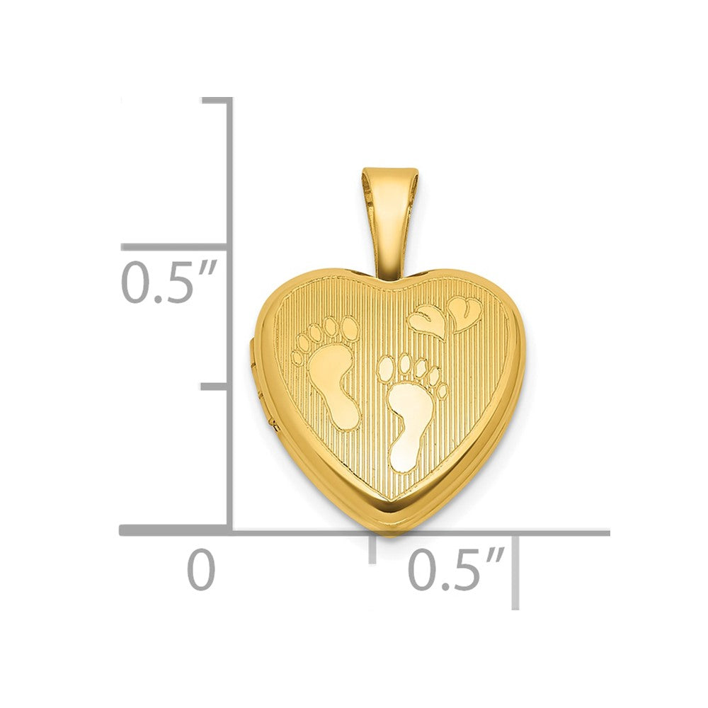 Sterling Silver Gold-plated Brushed And Polished Footprints 12mm Heart Locket - Product Photo