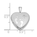 Sterling Silver RH-pl Brushed And Polished Footprints And Star 16mm Heart Locket - Product Photo