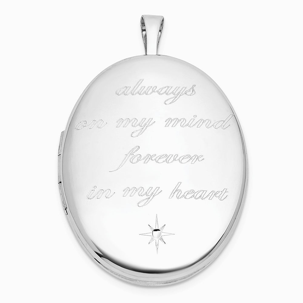 Sterling Silver RH-pl Brushed And Polished ALWAYS ON MY MIND... 26mm Oval Locket - Product Photo