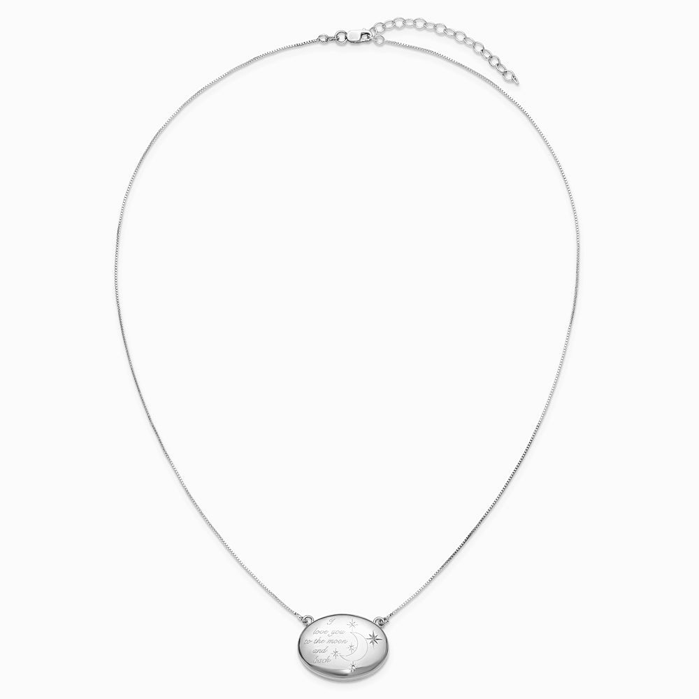 Sterling Silver -pl 20mm Oval Love You To The Moon.. Locket w/ 2 in ext. - Product Photo