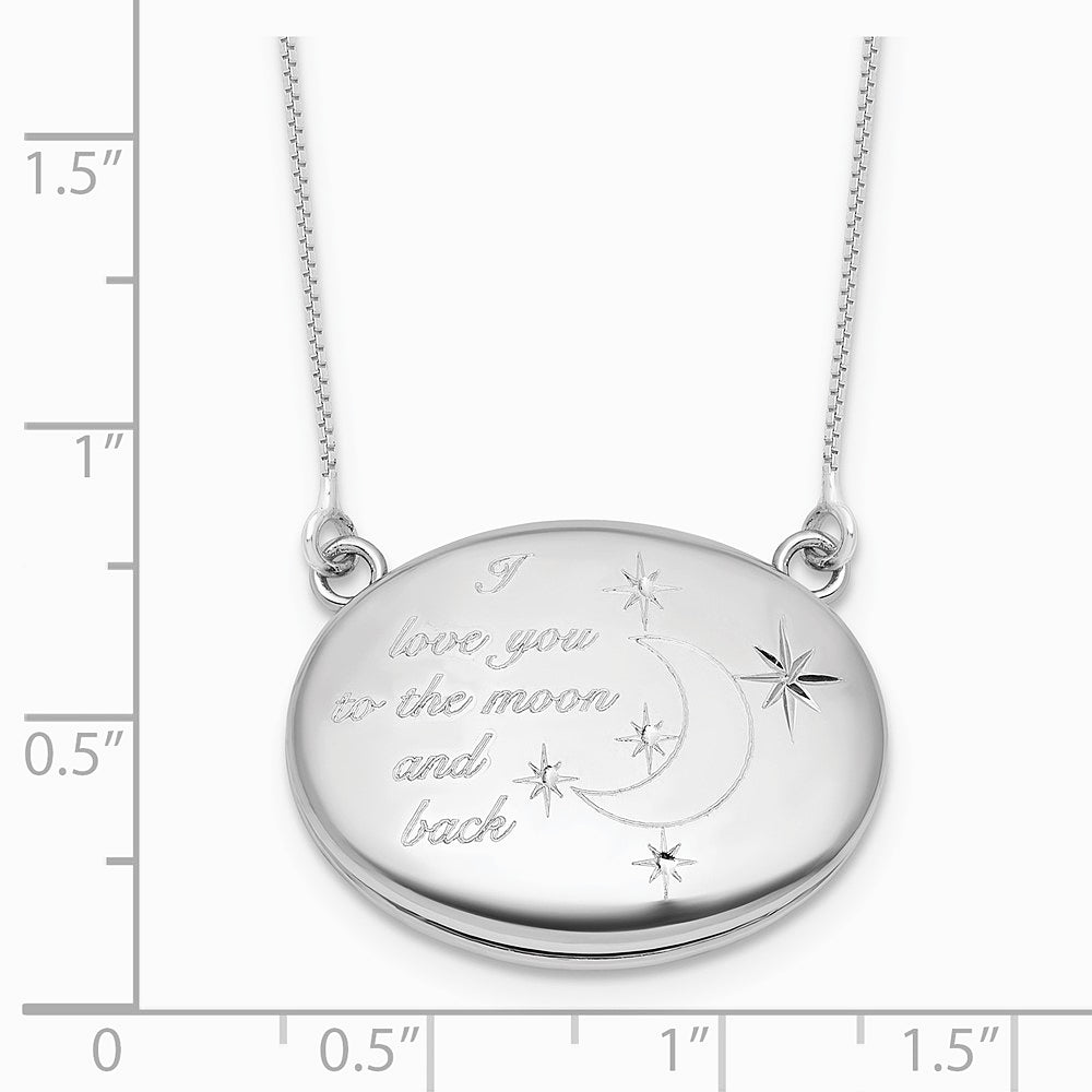 Sterling Silver -pl 20mm Oval Love You To The Moon.. Locket w/ 2 in ext. - Product Photo