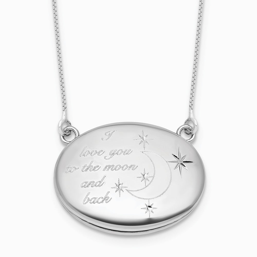 Sterling Silver -pl 20mm Oval Love You To The Moon.. Locket w/ 2 in ext.