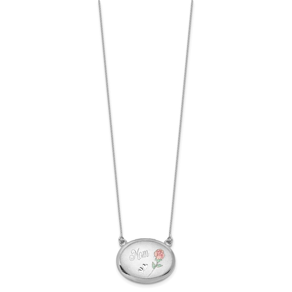 Sterling Silver RH-pl 20mm Oval Mom Epoxy Flower Locket with 2 in ext. Necklace - Product Photo