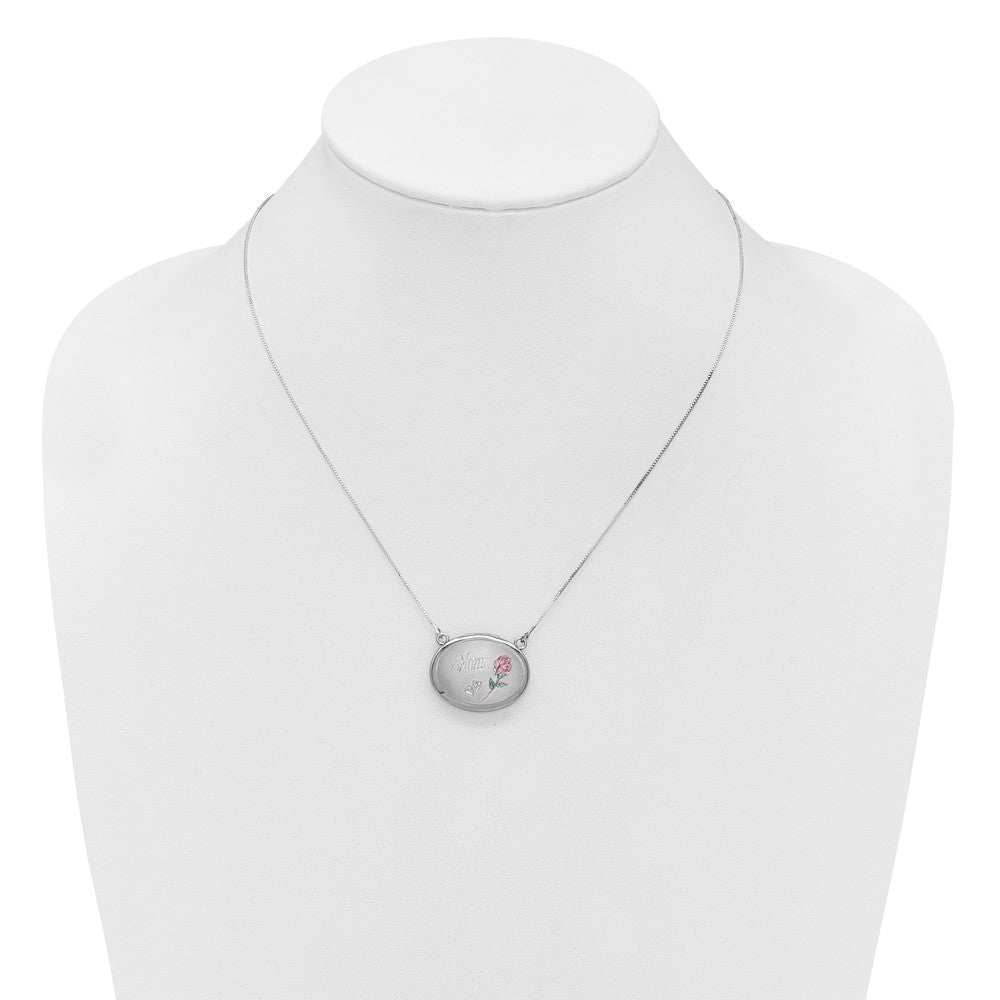 Sterling Silver RH-pl 20mm Oval Mom Epoxy Flower Locket with 2 in ext. Necklace - Product Photo
