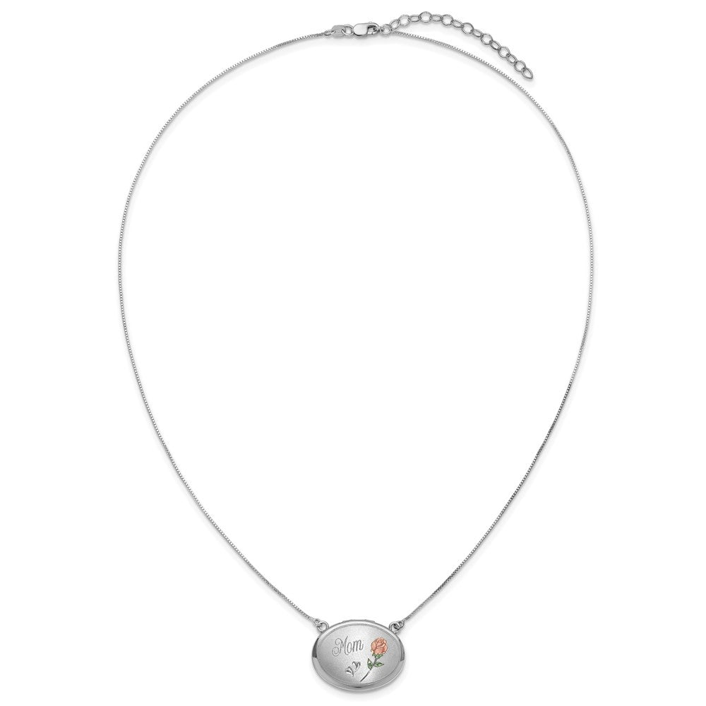 Sterling Silver RH-pl 20mm Oval Mom Epoxy Flower Locket with 2 in ext. Necklace - Product Photo