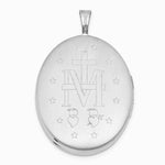 Sterling Silver RH-pl Brushed And Polished Miraculous Medal 20mm Oval Locket - Product Photo