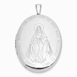 Sterling Silver RH-pl Brushed And Polished Miraculous Medal 20mm Oval Locket - Product Photo