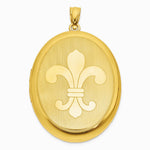Sterling Silver Gold-plated Brushed And Polished Fleur De Lis 28mm Oval Locket - Product Photo
