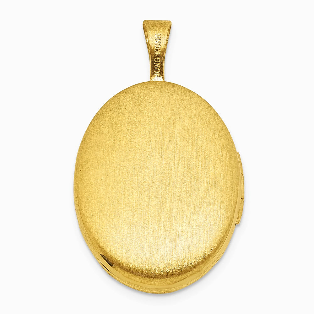 Sterling Silver Gold-plated Brushed And Polished Greek Key 19mm Oval Locket - Product Photo