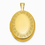 Sterling Silver Gold-plated Brushed And Polished Greek Key 19mm Oval Locket - Product Photo