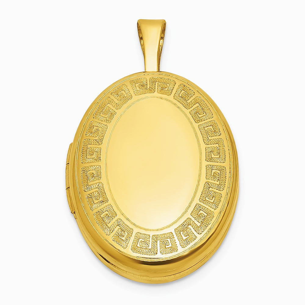 Sterling Silver Gold-plated Brushed And Polished Greek Key 19mm Oval Locket - Product Photo