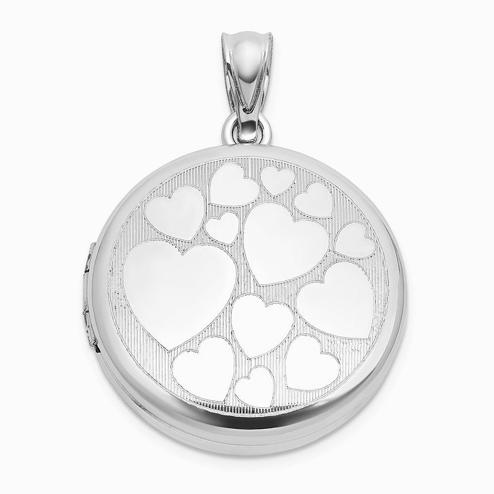 Sterling Silver RH-pl Brushed And Polished Multi Heart 20mm Round Locket - Product Photo