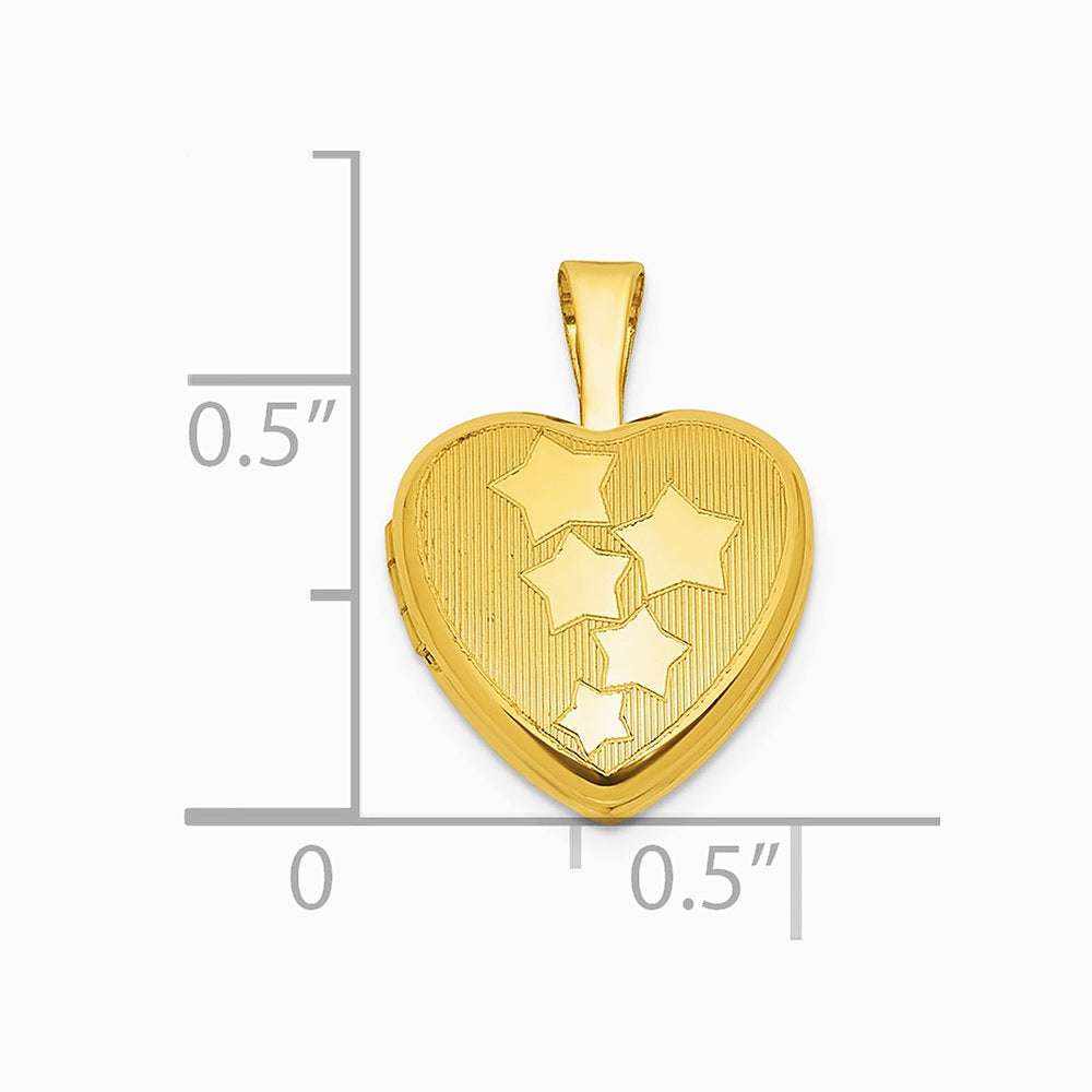 Sterling Silver Gold-plated Brushed And Polished Stars 12 mm Heart Locket - Product Photo