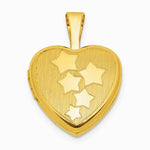 Sterling Silver Gold-plated Brushed And Polished Stars 12 mm Heart Locket - Product Photo