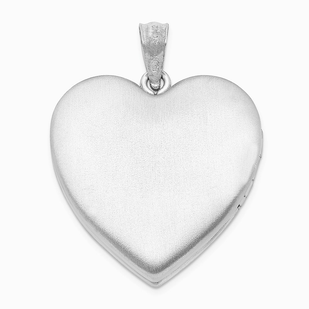 Sterling Silver RH-plated 24 mm Satin & D/C w/ Diamond Cross Heart Locket - Product Photo