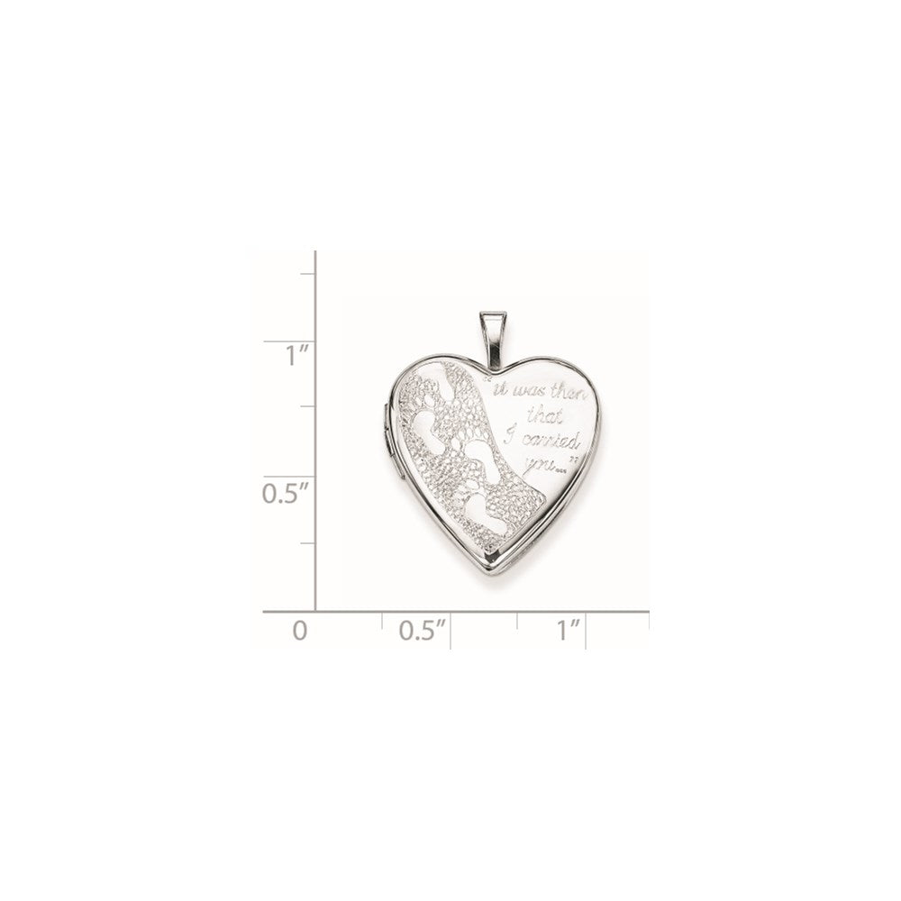 Sterling Silver Rhodium-plated 20mm Footprints Heart Locket - Product Photo