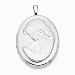 Sterling Silver Rhodium-plated 26mm Mother and Baby Oval Locket - Product Photo