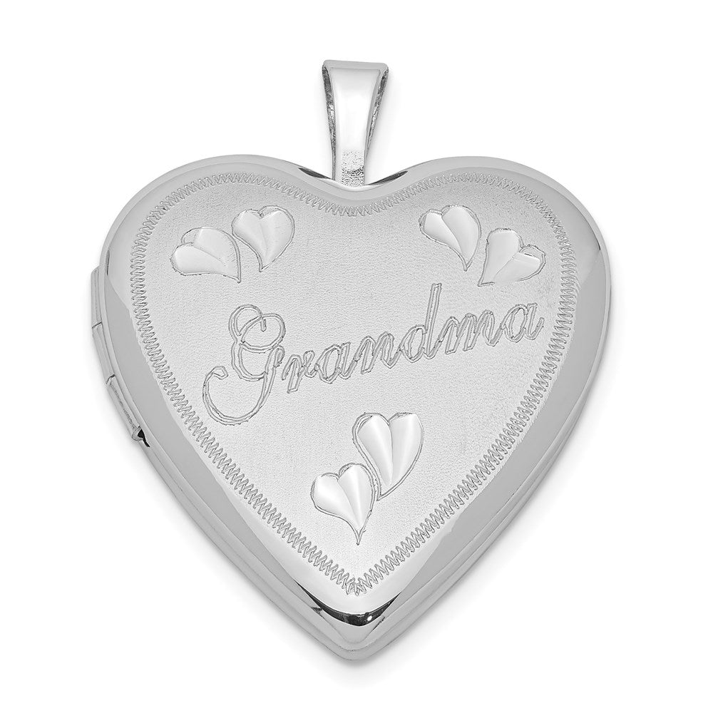 Sterling Silver Rhodium-plated 20mm Diamond-Cut Grandma Heart Locket