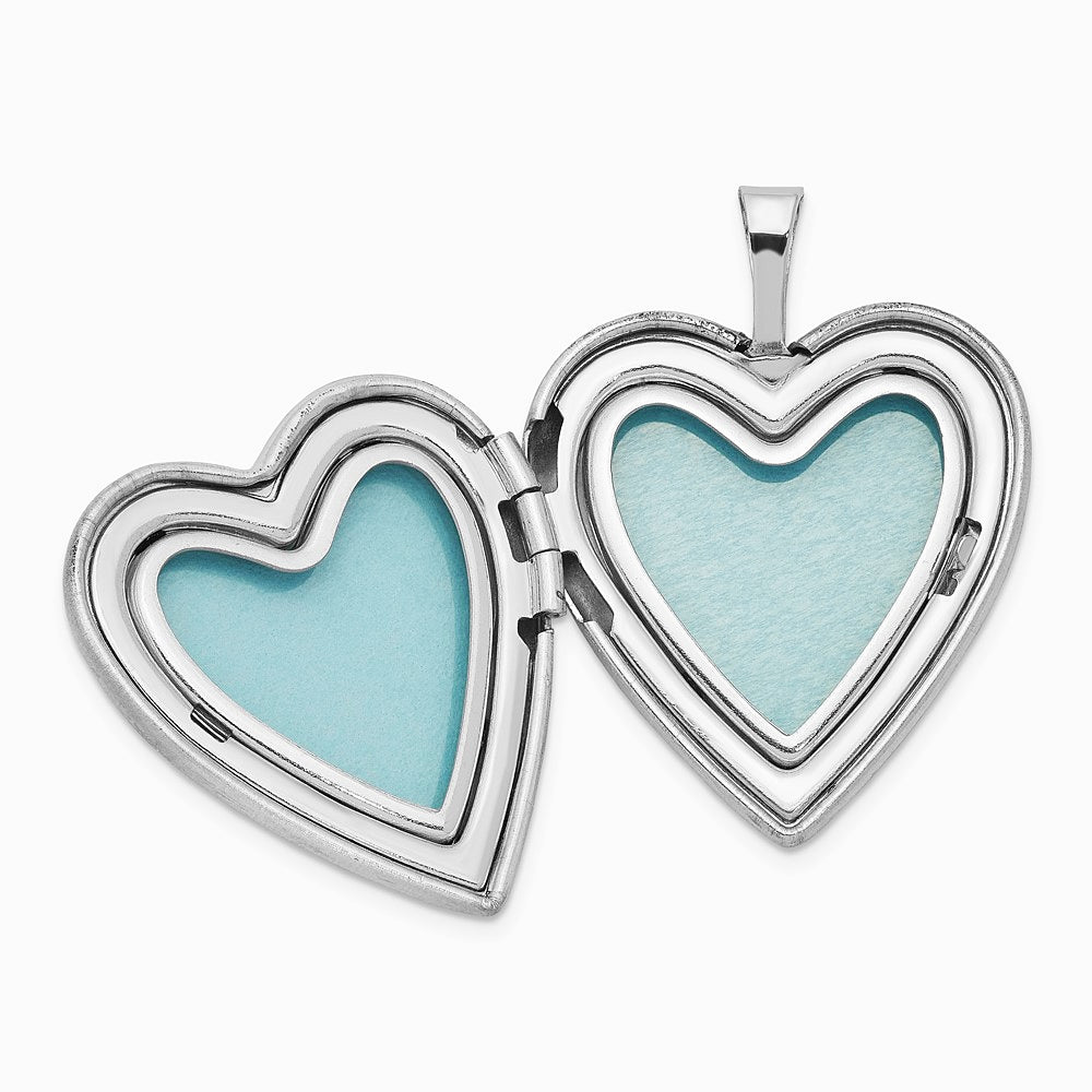 Sterling Silver Rhodium-plated Polished & Satin Rose Heart Locket & Pendant - Product Photo