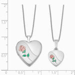 Sterling Silver Rhodium-plated Polished & Satin Rose Heart Locket & Pendant - Product Photo