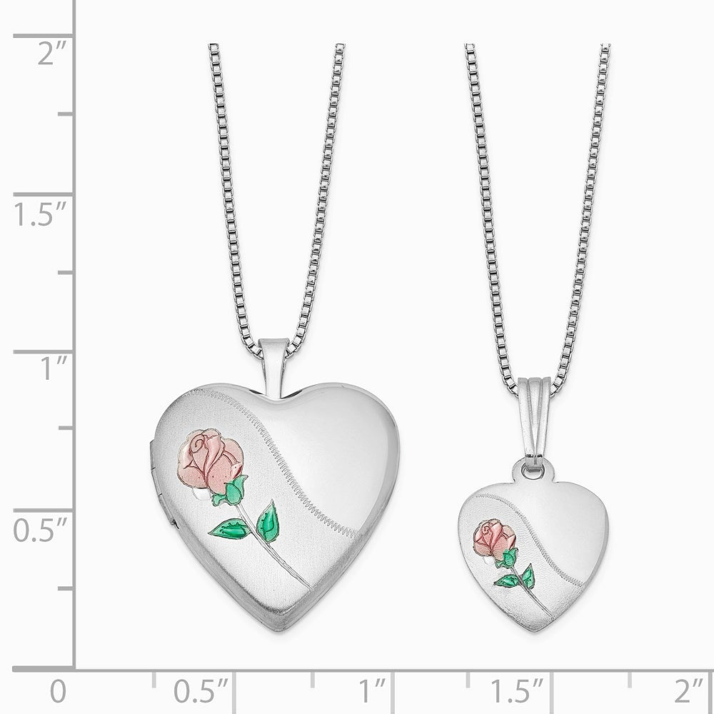 Sterling Silver Rhodium-plated Polished & Satin Rose Heart Locket & Pendant - Product Photo