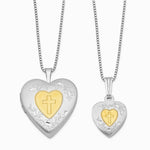 Sterling Silver RH-plated Gold-plated Satin Cross Heart Locket/Pendant Set - Product Photo