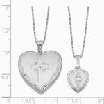 Sterling Silver Rhodium-plated Diamond Cross Heart Locket & Pendant Set - Product Photo