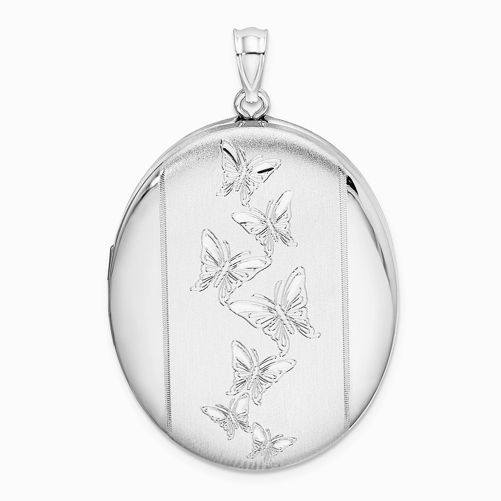 Sterling Silver Rhodium-plated Butterflies 34mm Oval Locket - Product Photo