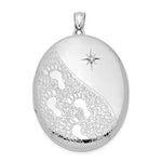 Sterling Silver Rhodium-plated & Diamond Footprints 34mm Oval Locket - Product Photo