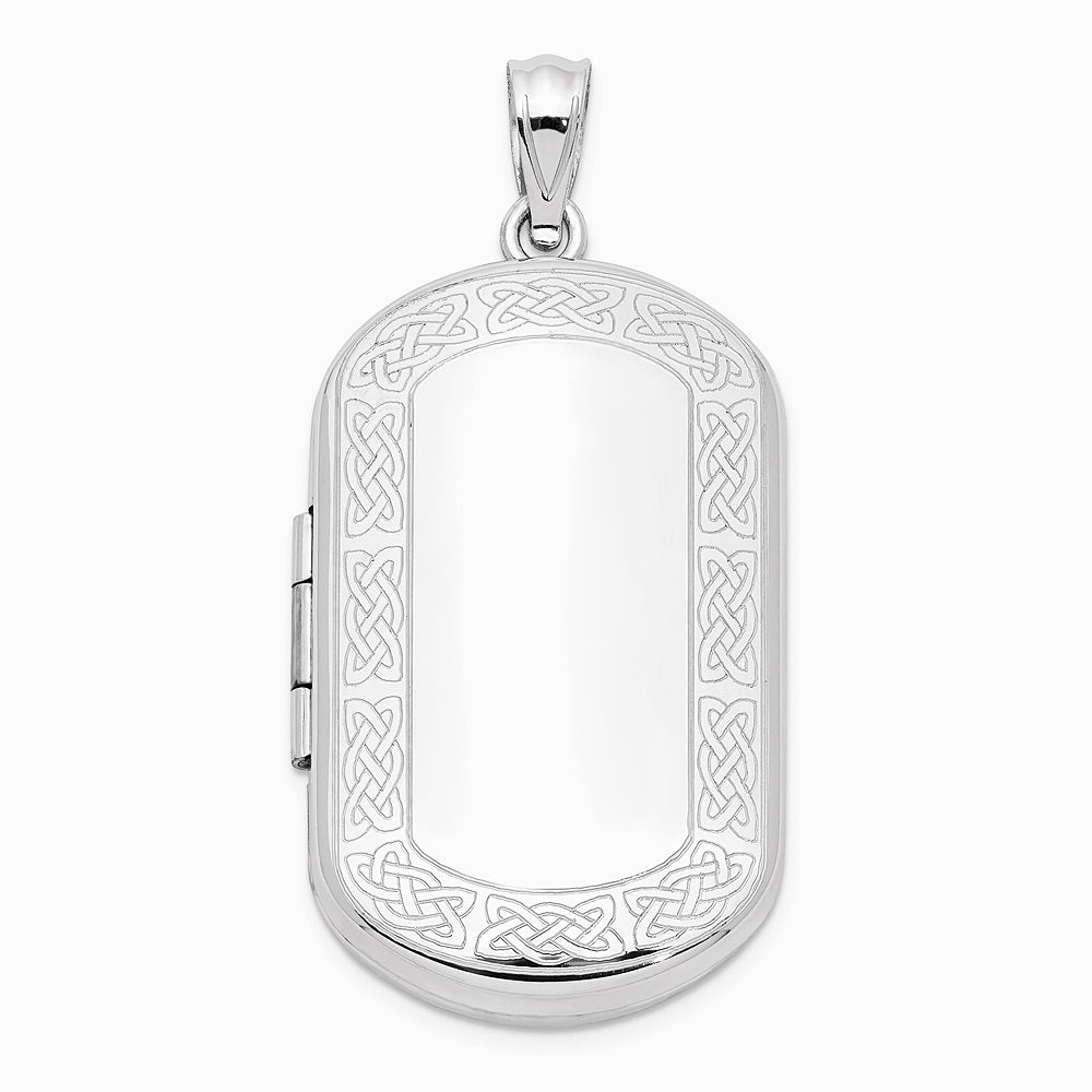 Sterling Silver Rhodium-plated Celtic Border Rectangular Locket