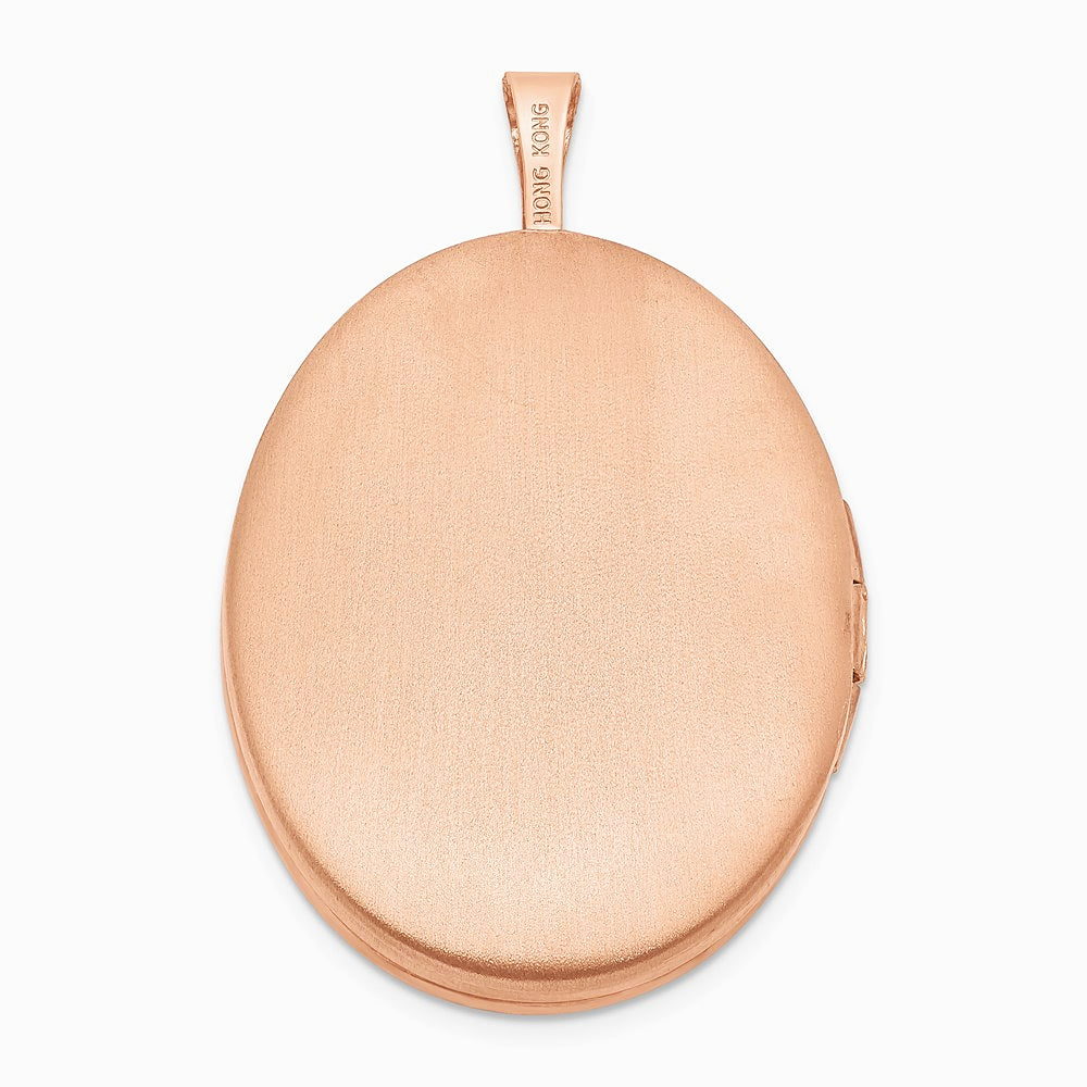 Sterling Silver Rose Gold-plated 26mm Leaf Border Oval Locket - Product Photo