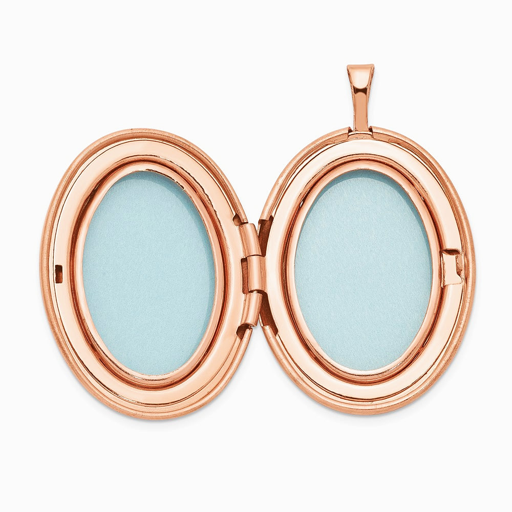 Sterling Silver Rose Gold-plated 26mm Leaf Border Oval Locket - Product Photo