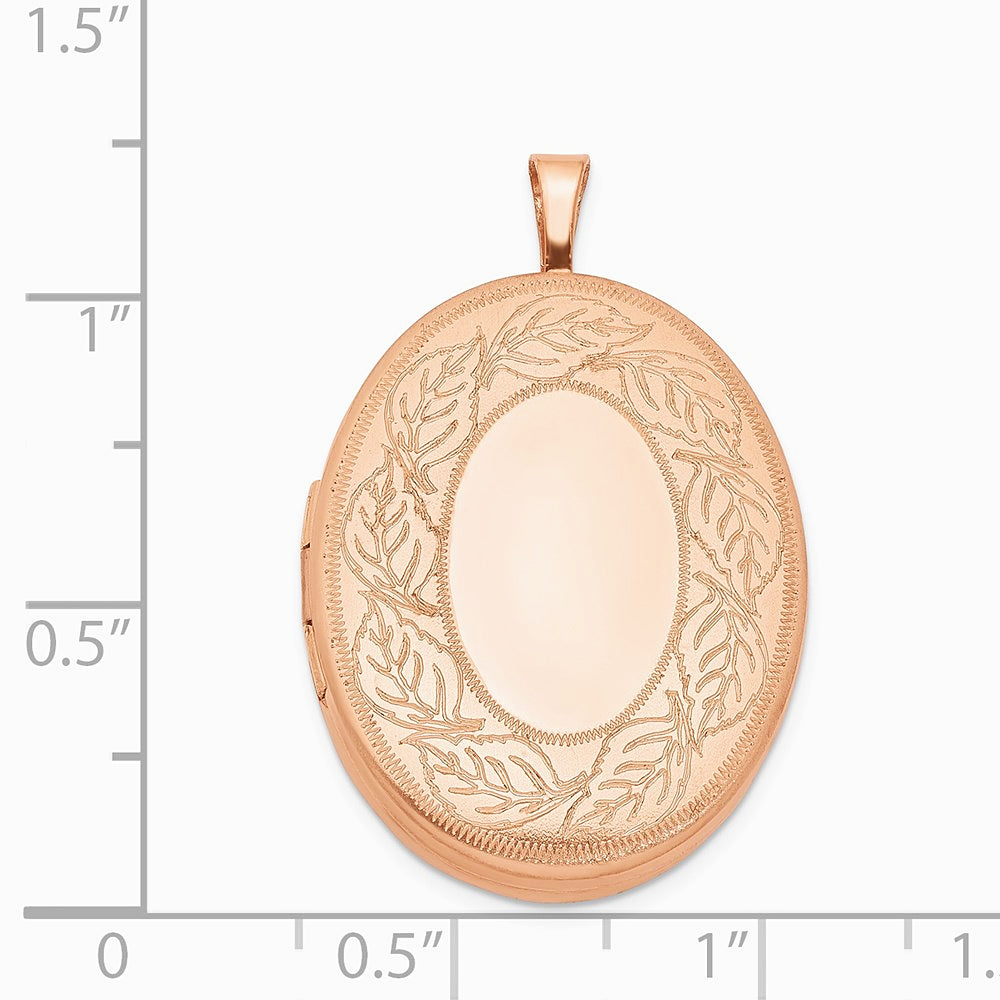 Sterling Silver Rose Gold-plated 26mm Leaf Border Oval Locket - Product Photo