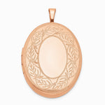Sterling Silver Rose Gold-plated 26mm Leaf Border Oval Locket - Product Photo